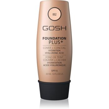 Gosh Foundation Plus+ Természetes fedésű hidratáló make-up SPF 15 árnyalat 002 Ivory 30 ml