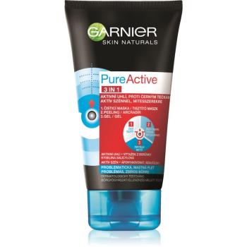 Garnier Pure Active 3 az 1-ben tisztító fekete maszk, bőrradír és gél aktív szénnel a mitesszerek ellen, zsíros és problémás bőrre, 150 ml 150 ml