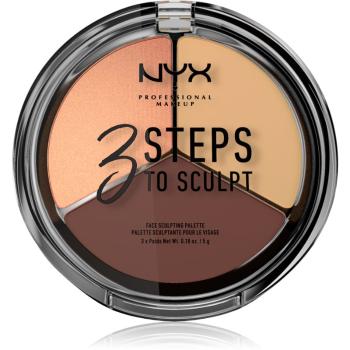 NYX Professional Makeup 3 Steps To Sculpt Púderes highlight és kontúr paletta árnyalat 03 Medium 15 g