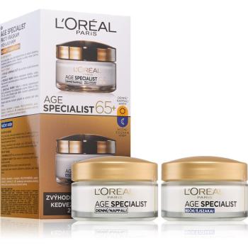 L’Oréal Paris Age Specialist 65+ kozmetika szett duopack nappali + éjszakai krémmel (a ráncok ellen) hölgyeknek