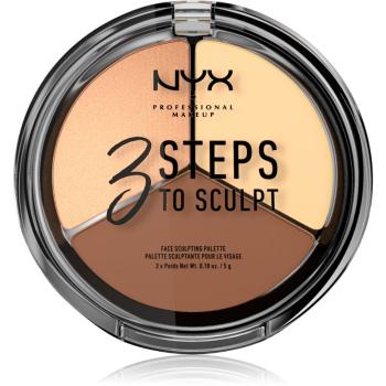 NYX Professional Makeup 3 Steps To Sculpt Púderes highlight és kontúr paletta árnyalat 02 Light 15 g
