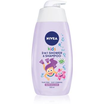 Nivea Kids Sparkle Berry tusfürdő gél és sampon 2 in 1 gyermekeknek 500 ml