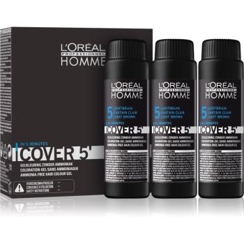 L’Oréal Professionnel Homme Cover 5' színező hajfesték 3 db árnyalat 5 Light Brown 3x50 ml