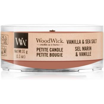 Woodwick Vanilla & Sea Salt viaszos gyertya fa kanóccal 31 g